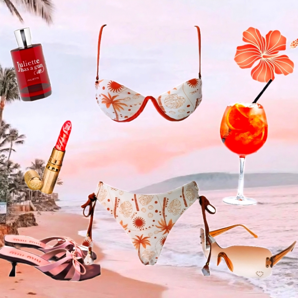 Tropical Orange and White Bikini Set